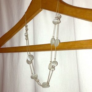 Necklace, pearly white beads and silver chain